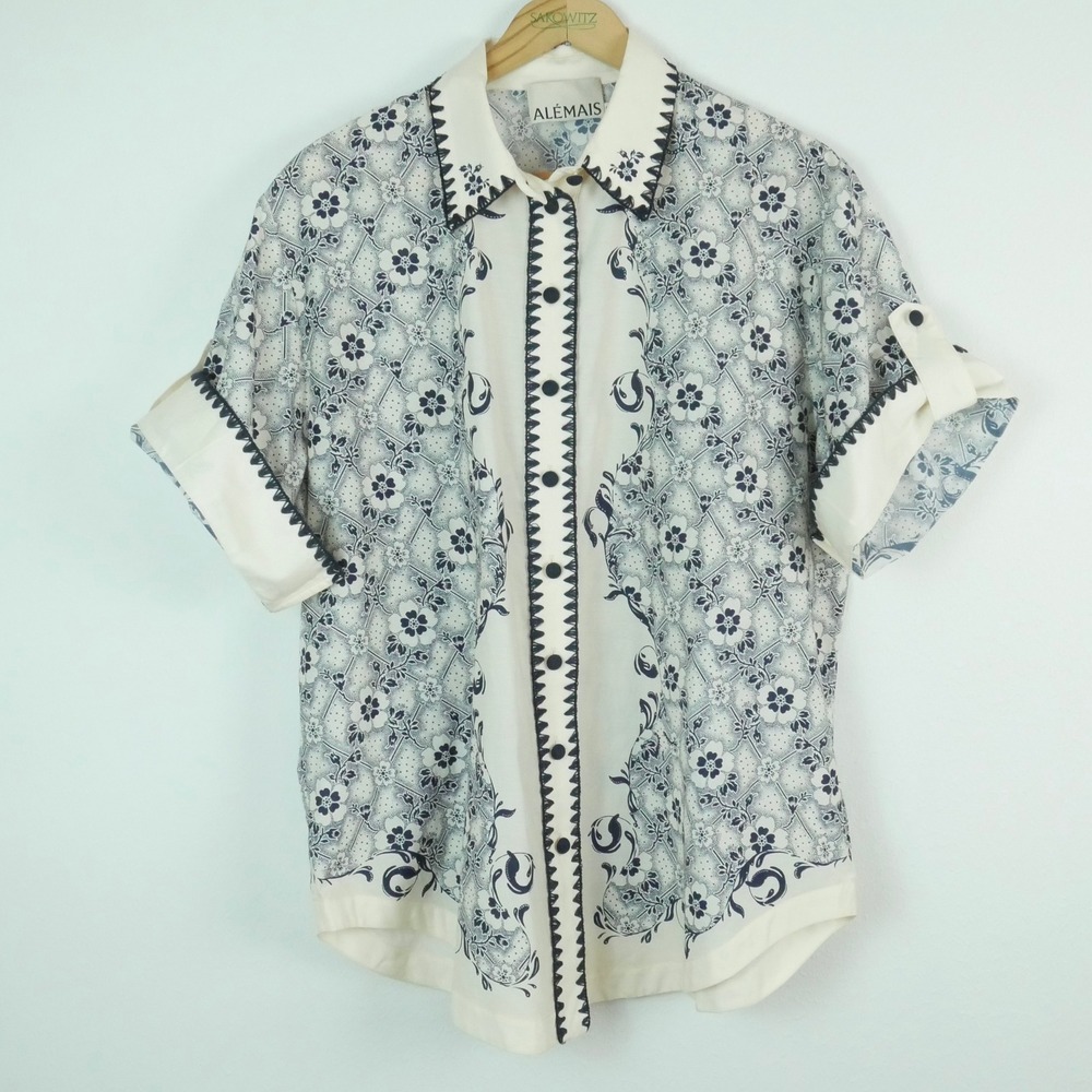 Alemais Arlie Silk Cotton Floral Paisley Printed Button Down Shirt US 6 Resort